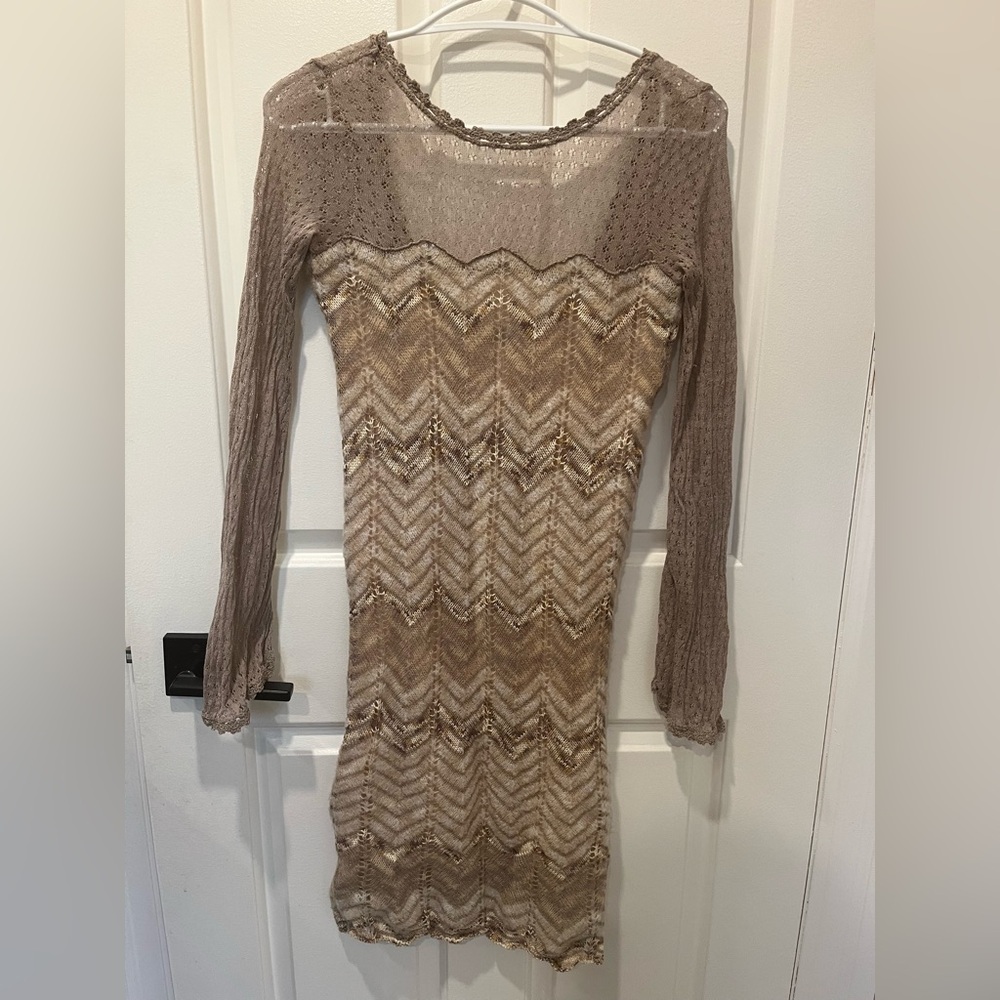 Elegant Tan Chevron Knit Dress Free People